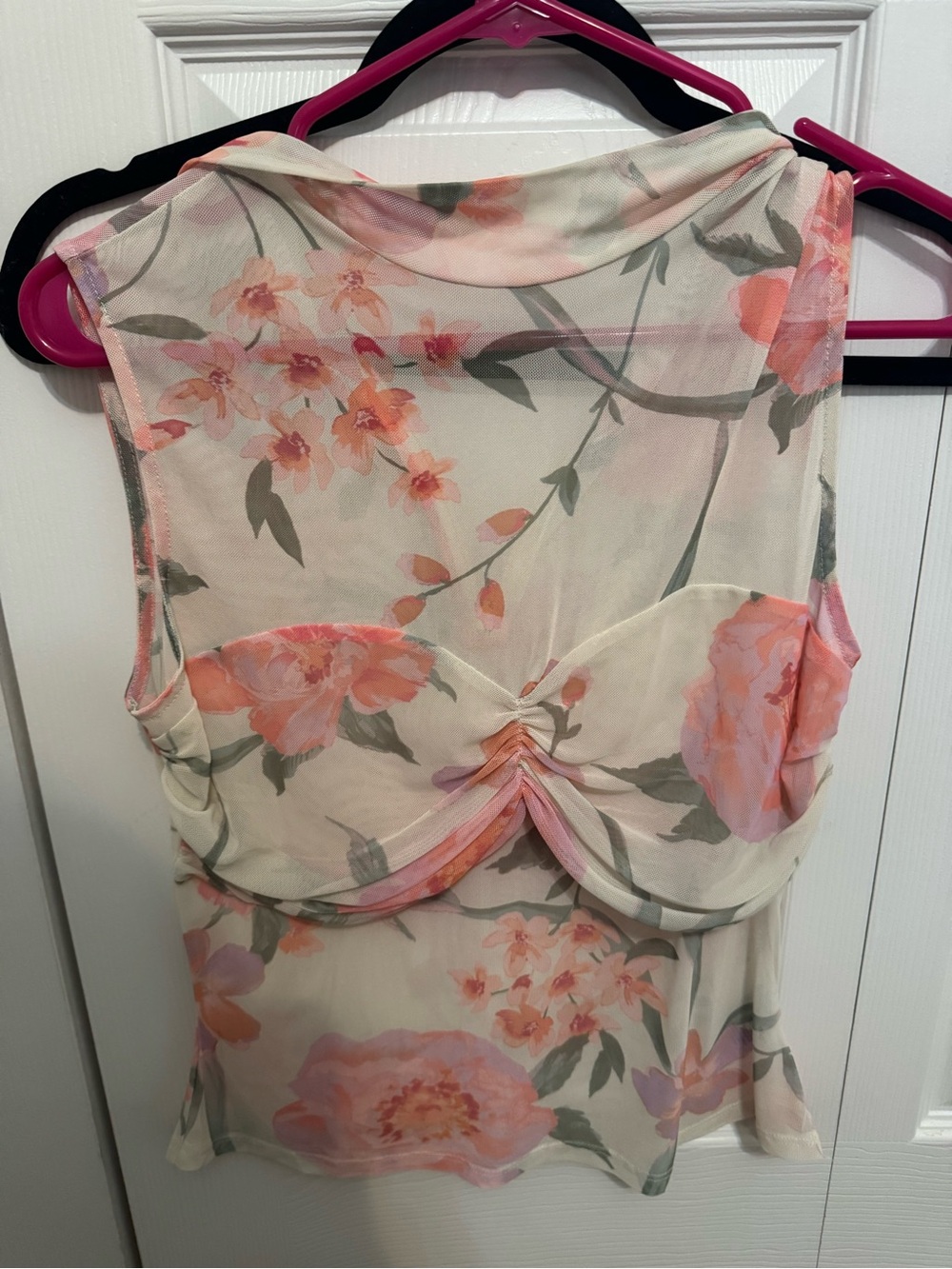 Boutique blouse Cream Floral Mesh Dress with Peach Roses